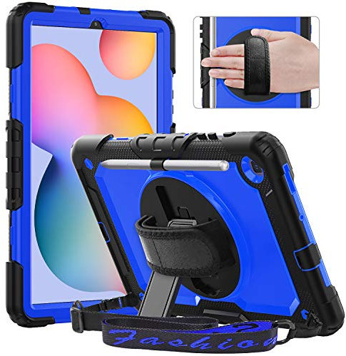 Timecity Case for Samsung Galaxy Tab S6 Lite 10.4 inch 2024/2022/2020 with Screen Protector,Heavy Duty ShockProof Cover, (SM-P610/P613/P615/P619/P620/P625),360 Rotating Stand, Shoulder Strap.Blue