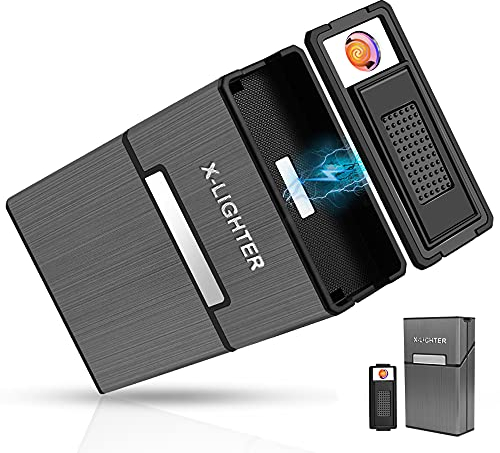 X-Lighter XL069 Étui à cigarettes avec briquet USB rechargeable pour l'ensemble du colis 20 cigarettes de 84 mm, coupe-vent, résistant à l'humidité et aux rayures