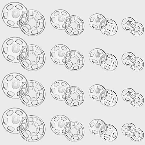 Chuangdi 100 Set Plastic Snap Fasteners Duvet Press Studs for Clothing Snap Button Clear Sew on Fastener Invisible Plastic Button for DIY Clothes Purse Handbag Craft Supplies, 7/12/15/21 mm
