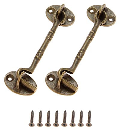 4 Inch Hook and Eye Latch Cabin Hook and Eye 2Pcs Brass Heavy Duty Cabinet Latches for Door Gate Window Closet Shed Antique Bronze