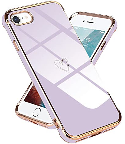 Micoden for iPhone 7/8/SE2020(2022) Case Cute Girls Women Silicone Fashion Heart Plating Edge Shockproof Bumper Phone Case-Purple