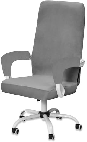 BXFUL Samt Bürostuhl Bezug mit 2 Armlehne, Stretch Sitzbezug Gaming Stuhl Bezug, Waschbarer Stuhlhussen Sessel Überzug Stuhlbezüge für Bürostuhl Stuhl Drehstuhl (Dunkelgrau,Medium)