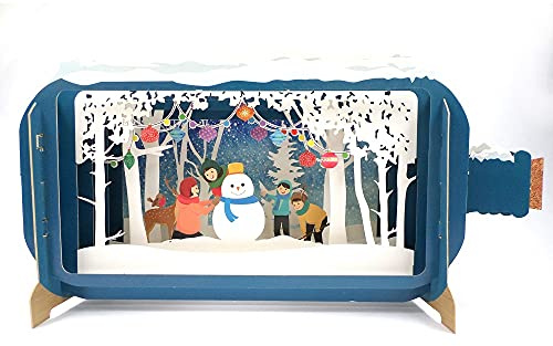 Message In A Bottle Snowman & Kids Pop Up Christmas Greeting Card By Alljoy Card XMIB027