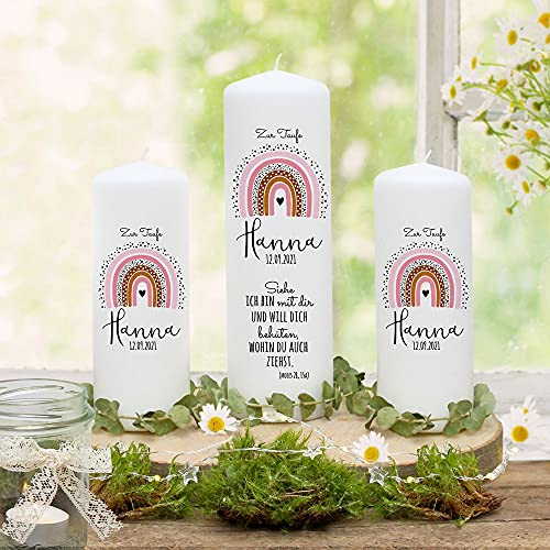 Taufkerze Patenkerze Gastkerze Lichthülle Kissen Rainbow Regenbogen Punkte rosa Wunschname Spruch wk208 - ausgewählte Größe: *4. 1x Taufkerze + 2x Patenkerzen*