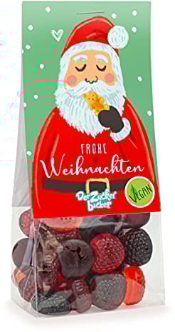 Frohe Weihnachten – veganes Fruchtgummi im süßen Nasch-Beutel, tolle Geschenk-Idee zu Weihnachten