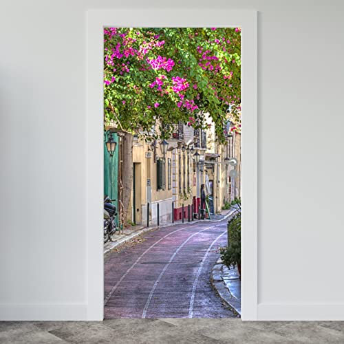 Estika Türtapete selbstklebend - Griechische Straße - 95x205 cm - Einem Bogen Türposter, Natur Türaufkleber, Aufkleber PVC Folie, Klebefolie für türen, Tür tattoo, Modern decoration