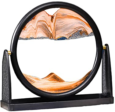 FUFRE Cadre Sable Mouvant, Sable Mouvant Cadre 3D avec Base Rotative, Dynamique Naturel Paysage Flowing Sand Picture Art Double Couleur Déménagement de Sand Picture Écoulement Photo Sablier (Jaune)