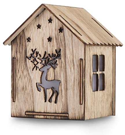 DecoKing LED Deko Weihnachten Leuchthaus Rentier Holz Beleuchtung Silva Hut