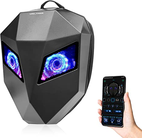 Crelander Motorrad Helm Rucksack, LED Ritter Rucksack Laptop Rucksack, Hard Shell Reisetasche, DIY dynamische Pixel Aufbewahrungstasche, App gesteuert