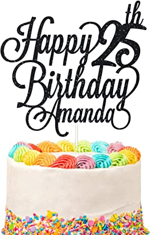 Personalised Happy Birthday Glitter Cake Topper Customised with Any Name & Any Age Party Cake Decoration for 1st 10th 13th 16th 18th 20th 21st 30th 40th 50th 60th 70th 80th (Black)