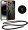 Vauki Handykette für iPhone 14 Pro Hülle mit Band, Handyhülle Silikon Schwarz mit Herz Motiv, Ultra Dünn Stoßfeste Aesthetic Case mit Kordel zum Umhängen für iPhone 14Pro 6.1
