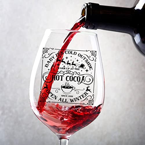 Rimego Weinglas It's Cold Outside Warm Up at The Hot Cocoa Open All Winter Custom Weingläser Personalisiertes Set mit 2 Trinkgeschirr für Valentinstag, Hochzeit, Geburtstag, Party, 313 ml