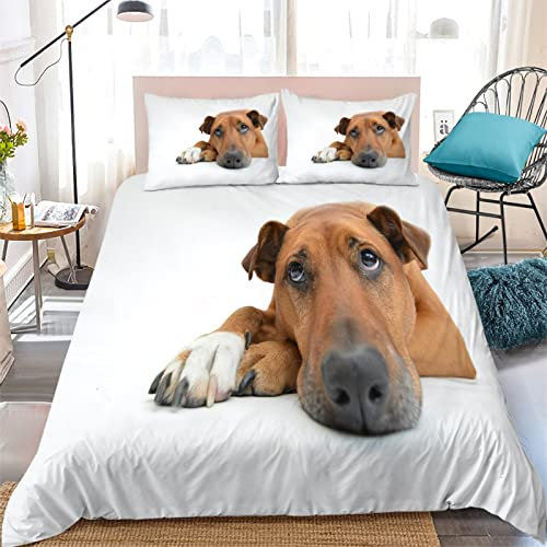 BettwäSche 200x200 WeißEr Rhodesian Ridgeback Bettwäsche Set mit Reißverschluss Weich und Bügelfrei Superweiches Muster Kuschel Bettwäsche + 2 Kissenbezüge 80x80 cm