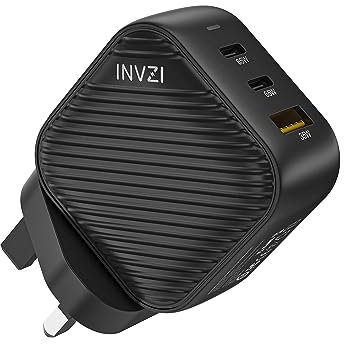 INVZI 65W GaN USB C Charger 3-Port, PPS PD Fast Charging Multiport USB C Wall Charger Power Adapter for MacBook Pro Air, iPad Pro Air, iPhone 16 15 14 13 Pro Max, Galaxy S24 S23 Note 20, Pixel
