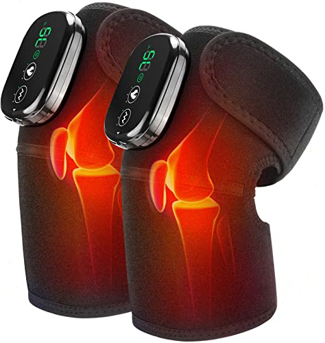 Ginocchiera riscaldata massaggiante riscaldata, 2 cuscinetti riscaldanti per ginocchio, 3 intensità e temperatura regolabili, fascia riscaldante per ginocchia/gomiti/spalle relax