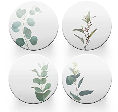 Set di 4 sottobicchieri rotondi verde salvia – motivo floreale con foglie e foglie, set da donna a tema per riscaldare la casa, decorazione per bevande e cucina, regalo #80206
