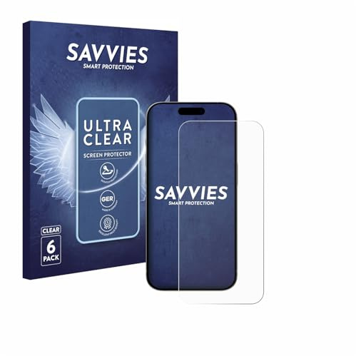 Savvies 6 Stück Schutzfolie für Apple iPhone 15/15 Pro Displayschutz-Folie Ultra-Transparent