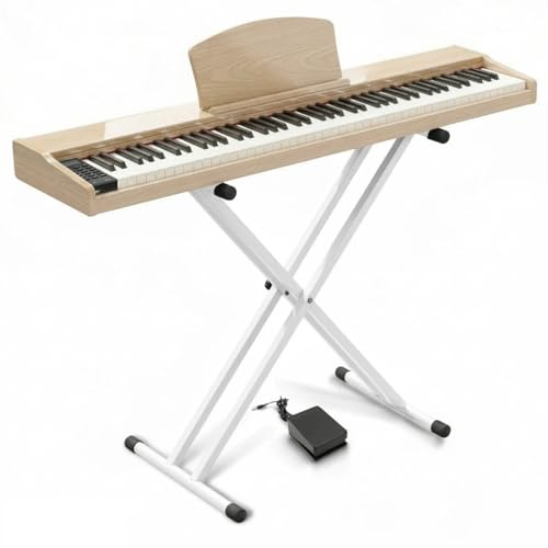 Longeye Klaviertastatur 88 Tasten Holz E-Piano Semi Weighted Digital Piano für Anfänger & Profi mit Klavierständer, Notenauflage, Kopfhörer MOLD2 Eiche Beige