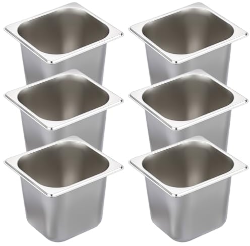 SUMNACON 6 Packs 1/6 Size Stainless Steel Steam Table Pans Hotel Pan, 6 Inch Deep Food Storage Organizer Catering Plate Kitchen Dining Plate Storage Pan for Restaurant Buffet Party