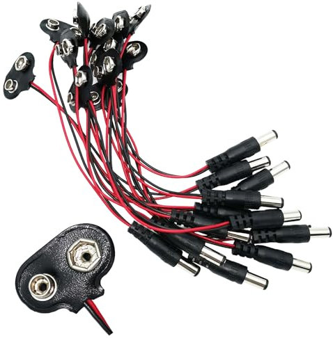 CESFONJER Conector Clip 9V, 12 Piezas Conector Pila de Bateria 9V T Tipo con Cable Conexión15cm Conector de Clip de la Batería 9V Clip de Batería de 9V Negro Carcasa