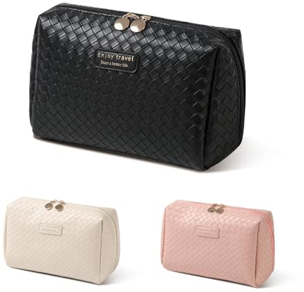 Kosmetiktasche Groß Kulturbeutel Damen PU Leder Reise Schminktasche, Make up Tasche Wasserdichter Tragbare Makeup Bag Taschen Organizer mit Reißverschluss (Black Groß)