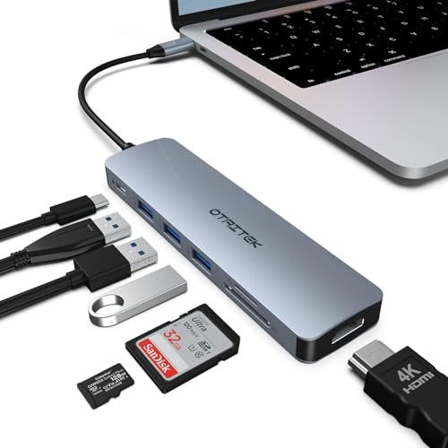 USB C Hub, USB C Adapter MacBook Pro/Air iPad Pro Adapter, 7 in 1 mit 4K HDMI Ausgang, PD 100W, 3 * USB 3.0, TF Kartenleser, kompatibel für Laptop, Surface Pro 8