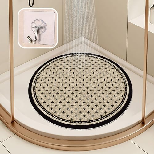 Pevfeciy Rund Duscheinlage 75x75 cm PVC Duschmatte rutschfest Weich Duschwanneneinlage mit Haken Badezimmermatte schnell trocknen Hohe Wasserdurchlässigkeit