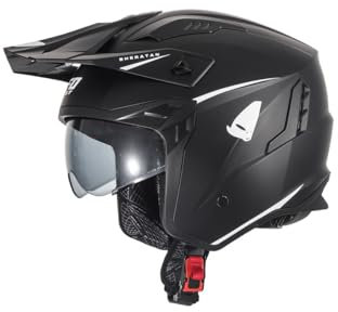 Generico Casco cross enduro aperto Jet Sheratan con visiera parasole a scomparsa Trial Street Scooter Moto NERO TAGLIA S