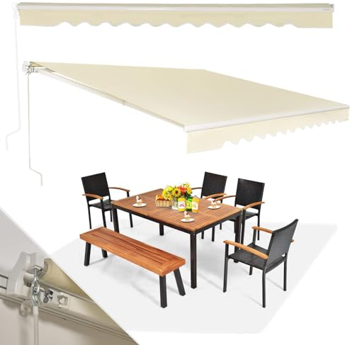 RELAX4LIFE Tenda da Esterno a Bracci Estensibili 400 x 250 cm con Telaio in Alluminio, Tettuccio Resistente al Sole e Impermeabile，Manovella Manuale, Angolazione Regolabile, BEIGE