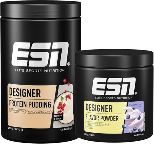 ESN Designer Protein Pudding, Neutral, 360 g & ESN Designer Flavor Powder, Blueberry Cream, 250 g, Geschmackspulver zum Süßen, ohne viel Zucker und Kalorien - made in Germany