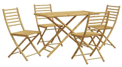 vidaXL Garten Essgruppe 5-TLG., Gartenmöbel Set Klappbar, Sitzgruppe für Terrasse Garten, Gartengarnitur Sitzgarnitur Tisch 4 Stühle, Bambus