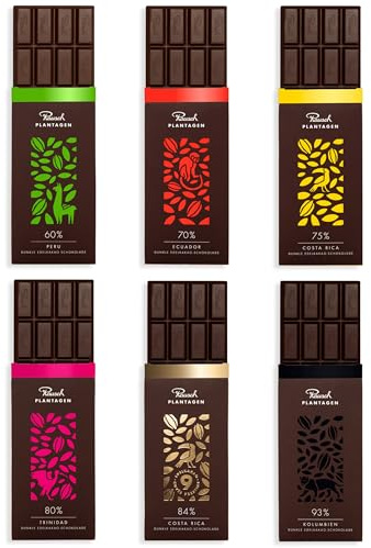 Rausch Edelkakao Schokolade Set – 6 Tafeln dunkle Schokolade (je 125 g) – Schokolade Geschenk mit tropisch fruchtiger Note – vegane Zartbitter Schokolade