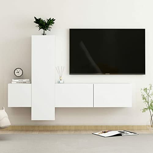 ShGaxin Ensemble de Meubles TV 3 pcs Blanc Aggloméré,Meuble TV,Table Basse Salon Meuble TV,Table Basse LED Couleurs