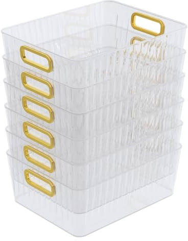 Callyne 6 Pack Clear Fridge Organizer Bins, Clear Plastic Organizer Bins for Pantry, Fridge, Cabinet