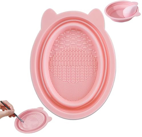 Silicone Makeup Brush Cleaning Mat, Cleaner Mat Pad for Makeup Brushes Sponges Powder Puffs, Makeup Brush Cleaning Mat, for Daily Use Travel(Pink)