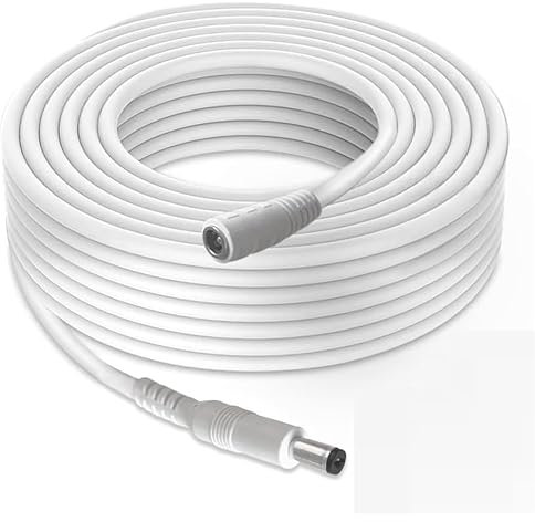 TECHZOCO Cable de extensión de alimentación CC, Cable alargador Alimentación CC, Compatible con CCTV, DVR, Tira LED, Router, Pantallas, Sensores, Alexa, 12V CC 2A max,DC 5.5 x 2.1 mm, Blanco, 3 Metros