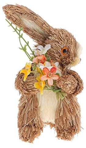 VINTORKY Charming Straw Weaving Rabbit Figurine Easter Straw Bunny Adorable Home Decor Item