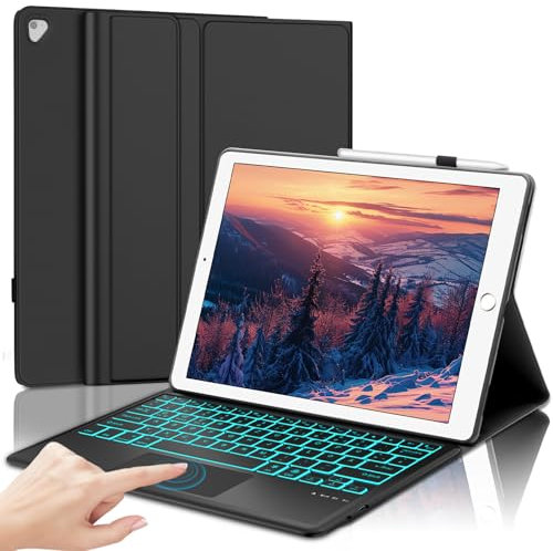 FOGARI Tastiera per iPad Pro 12.9 1./2a generazione, tastiera per iPad Pro 12.9 2017/2015, trackpad, illuminazione 7 colori, layout magnetico tastiera rimovibile, nero