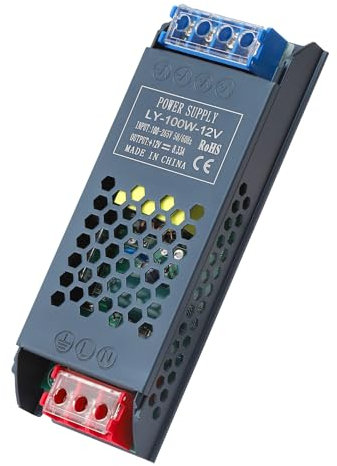 Trasformatore LED da 12 V, 100 W, alimentatore da 230 V a 12 V, trasformatore di commutazione, trasformatore LED da 8,3 A, AC 230 V a DC 12 V, compatta, estremamente costante, sottile, trasformatore a