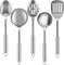 Lot de 5 ustensiles de cuisine en acier inoxydable avec 2 passoires, 2 cuillères à soupe, 1 spatule, set d'ustensiles de cuisine à suspendre, robuste, pour salle à manger, cuisine