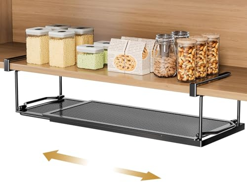 Yorbay Unterregal Hängekorb, Metall Hängekorb Regal Unterregal Aufbewahrungskorb Verstellbarer 38-70 cm, Schrankkorb für Küche, Schrank, Schuhschränken und Kleiderschränken(Schwarz)