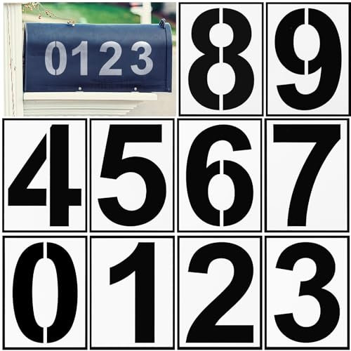 Wanmu 4Inch Number Stencils, Plastic Reusable 0-9 Number Painting Templates, Large Digital Spray Paint Cake Stencil for Crafts, Road, Door, Wall, Mailbox Address Signs