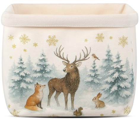 Sinmoe Weihnachten Brotkorb Stoff Geschenktüten Mode Aquarell Rentier Baum 38 x 22 x 16 cm Brötchenbeutel Brötchenkorb Festliche Geschenkverpackung Gefüllt Tischdekoration Urlaub Winter Party Dekor