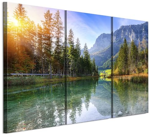 LUMASOUL Wandbilder 3er Set für Wohnzimmer Landschaft 120x80 cm | 3-teiliges Leinwandbild für Schlafzimmer, Flur, Büro und Küche