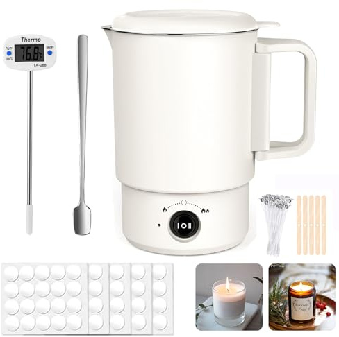 Derretidor de Cera para velas Eléctrica para Hacer Velas, Fundidor de cera para Velas Olla de Fusión de Cera, Termómetro, Mechas de Vela, Pegatinas para Mechas de Vela, Soporte para Mecha Cuchara