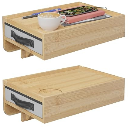 Relaxdays Nachttisch klemmbar, 2er Set, Bambus, HxBxT: 14 x 37 x 26,5 cm, Schublade, Bettablage zum Einhängen, Farbwahl