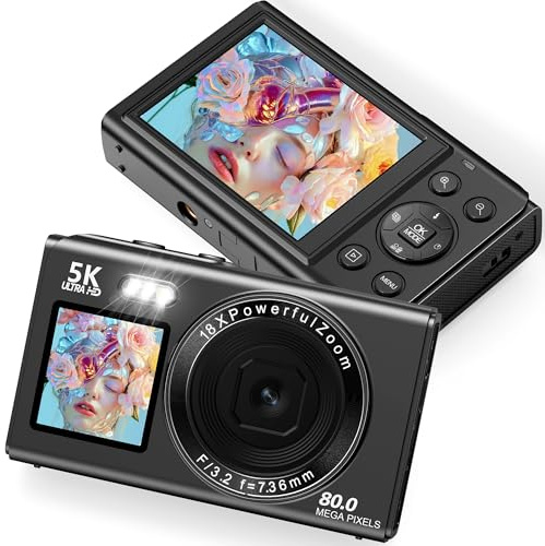 Longyi Digital camera, 5k 80MP Photography Camera for Vlogging with SD Card, WIFI, 18X Digital Zoom, 1.5' Rear Selfie Screen, Compact Digital Camera for Kids Childrens Teens Beginners as Gift (Black)