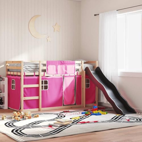 Qnhdfrt Pink Wooden Bunk Bed with Slide 205.5x87.5x113 cm Solid Pine Bed Frame for Kids 80x200 cm Mattress Space-Saving Cabin Bed for Bedroom Playroom