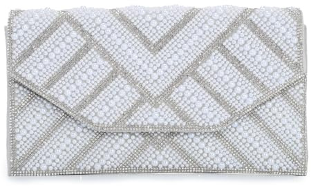 EVEOUT Perlen Clutch Damen mit Kette Elegante Hochzeitstaschen Abendtasche Handtaschen mit Perlen & Strass für Party Abschlussball