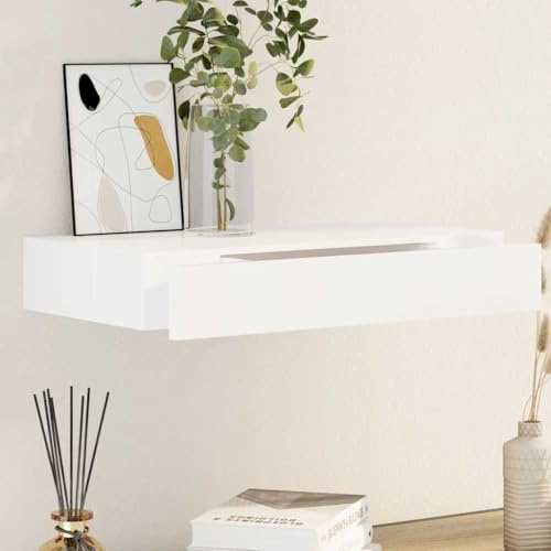 Mokuyary Estantería de pared con cajón MDF blanco estantería flotante estantería de cocina decorativa salón especiero